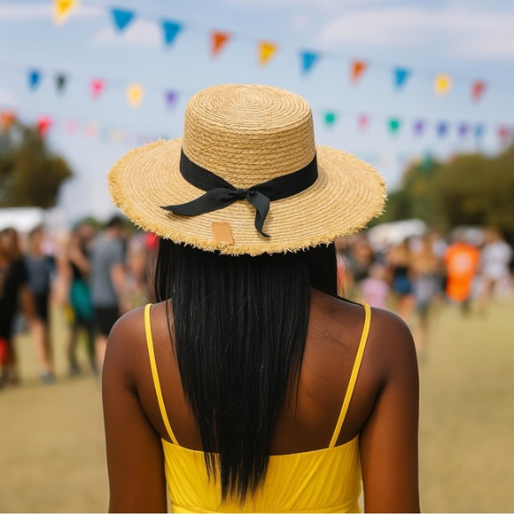 THE RIVIERA CHARM BLACK RIBBON RAFFIA SUN HAT - Picture 5 of 7